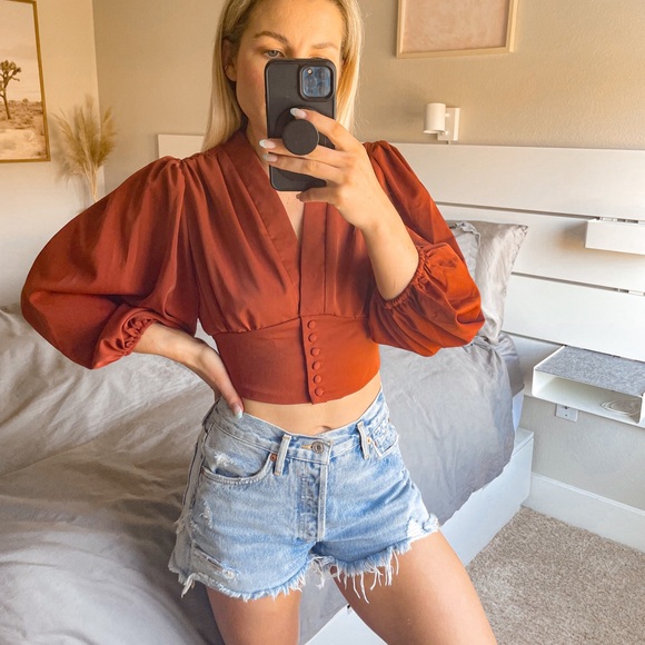 Women's Long Sleeve Red Lantern Crop Top - Picture 3 of 11